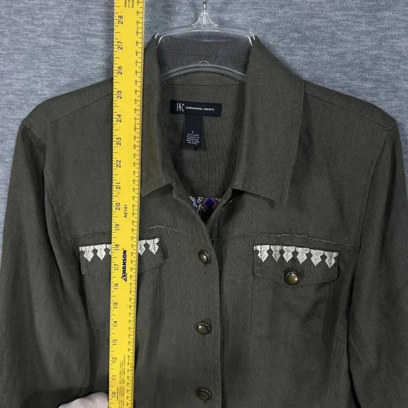 INC International Concepts Womens L Green Linen Embroidered Jacket Peplum Hem - Picture 11 of 16